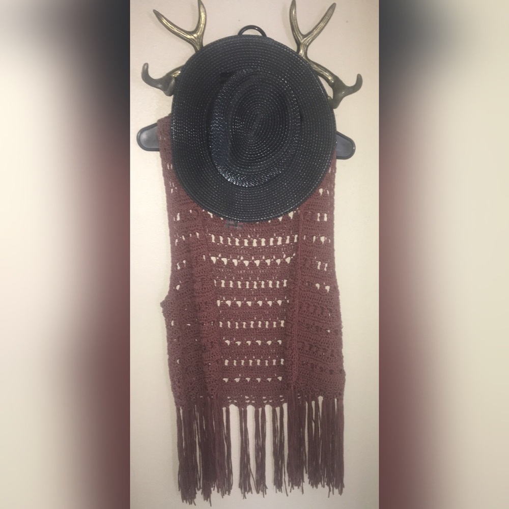 Crochet Mauve Fringe Vest